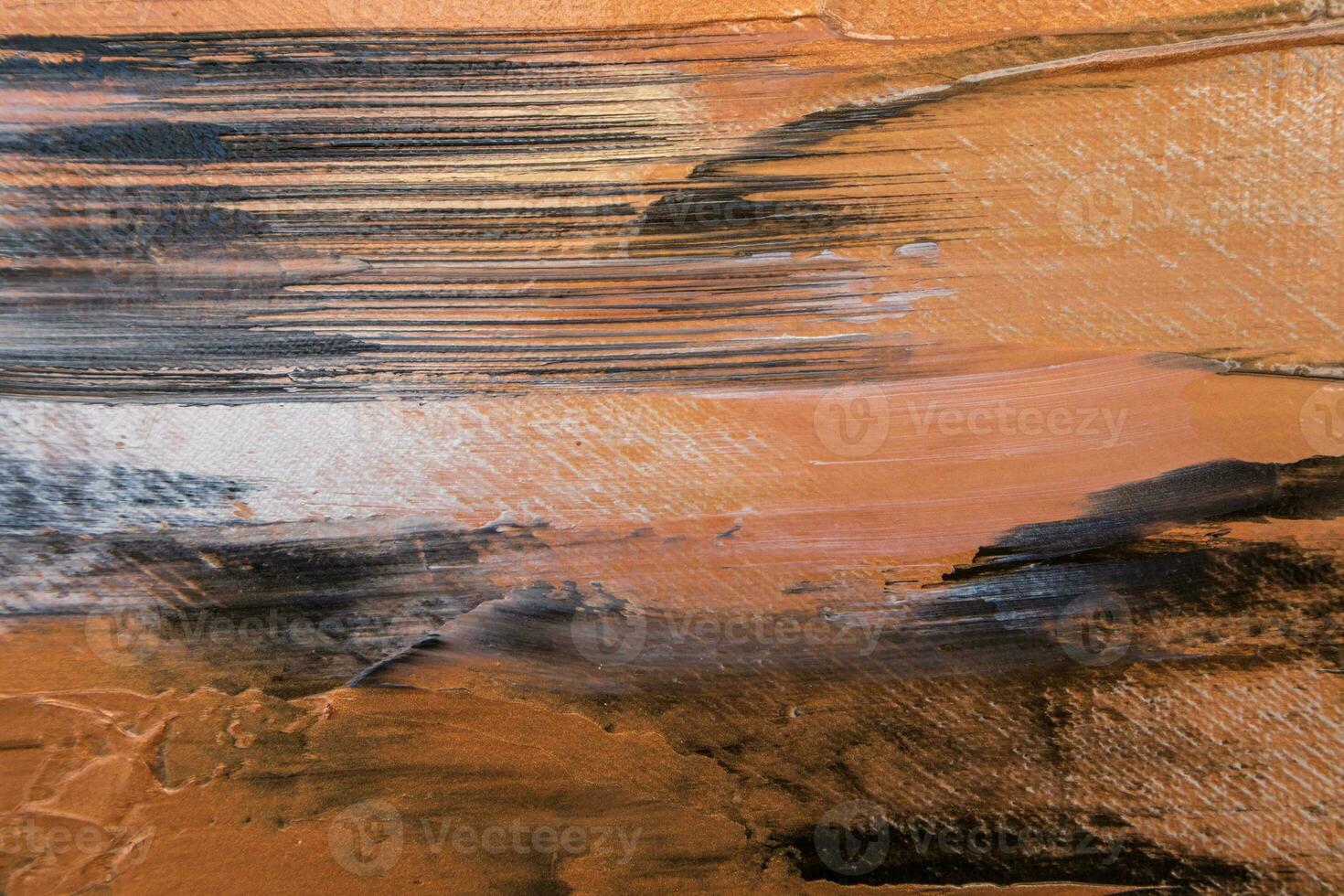 Black, gray and bronze oil painted abstract curves. Texture of brush strokes on white background. Horizontal brush layer, colorful backdrop. photo