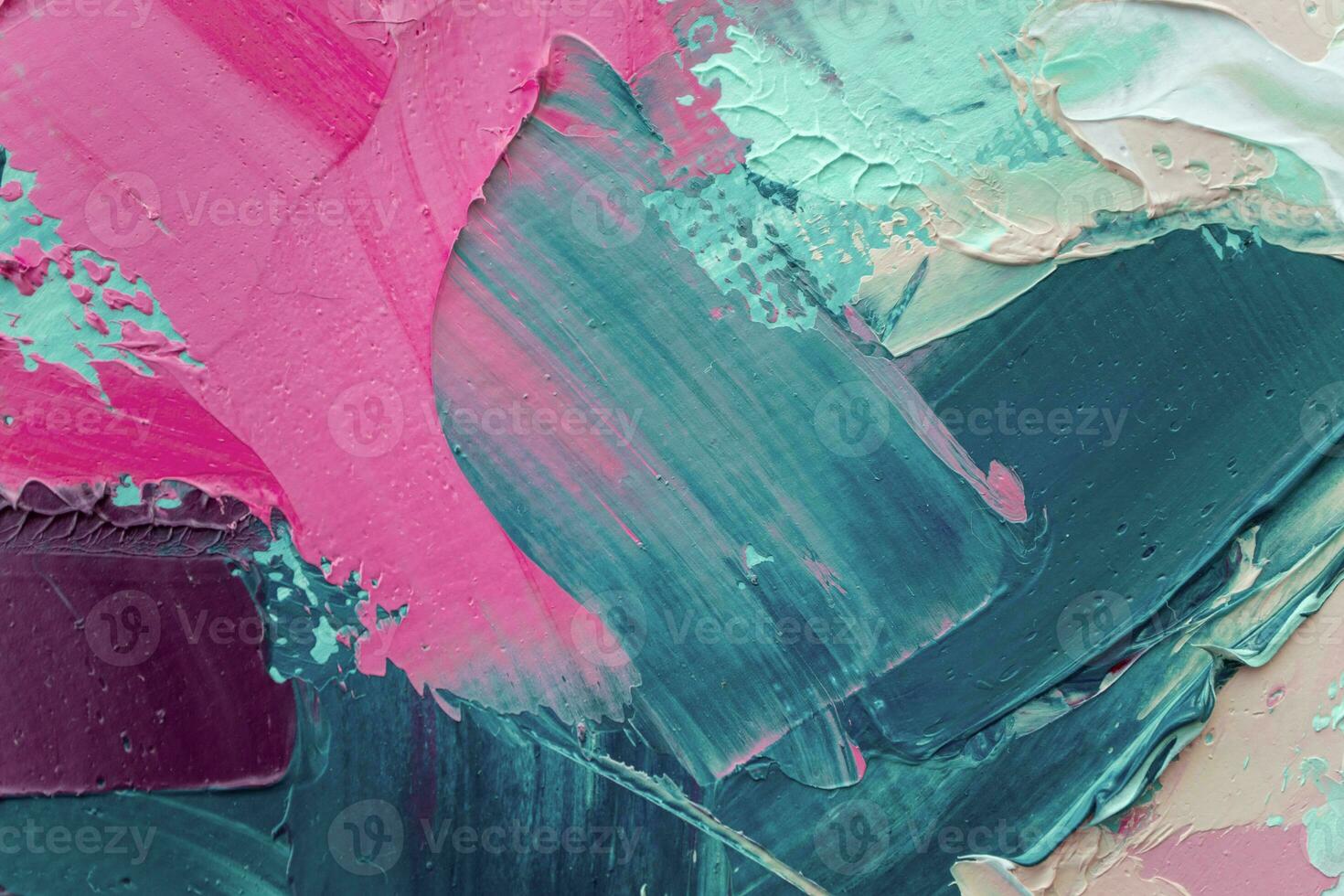 Closeup of abstract rough colorful art painting texture, with oil brushstroke, pallet knife paint on canvas, complementary colors. photo