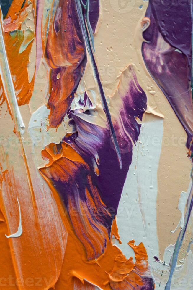 Closeup of abstract rough colorful art painting texture, with oil brushstroke, pallet knife paint on canvas, complementary colors. photo