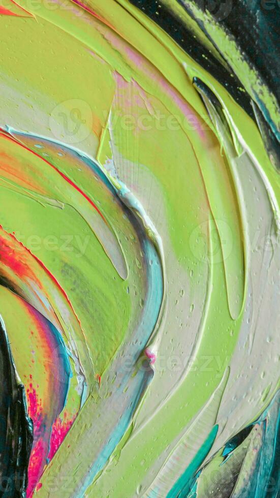Abstract colorful oil painting on canvas. Oil paint texture with brush and palette knife strokes. multicolored wallpaper. Macro close up acrylic background. photo