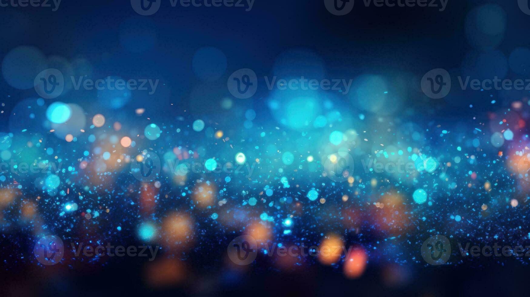 Magic night dark blue sparkling glitter bokeh and light art. Gold confetti and navy background. Golden scattered Christmas dust. Fairytale magic star template. photo