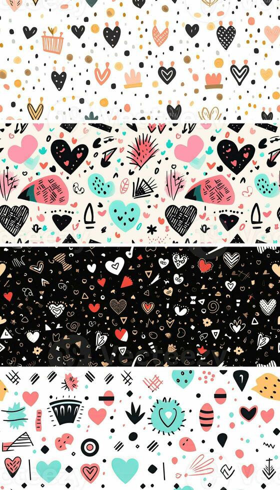 Set of Valentine's day in boho style. Illustrations of heart, flower wreath, feathers, frames and bird. Collection for valentine, card or postcard photo