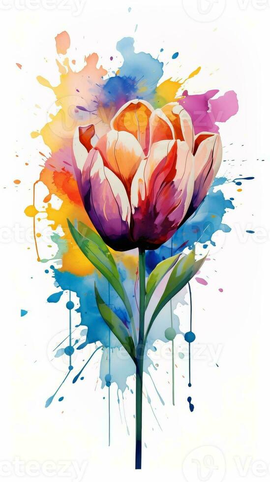Colorful watercolor art. Isolated on white background. In a realistic manner, colorful, rainbow. Ideal for teaching materials, books and nature-themed designs. Paint splash icons. created by AI photo