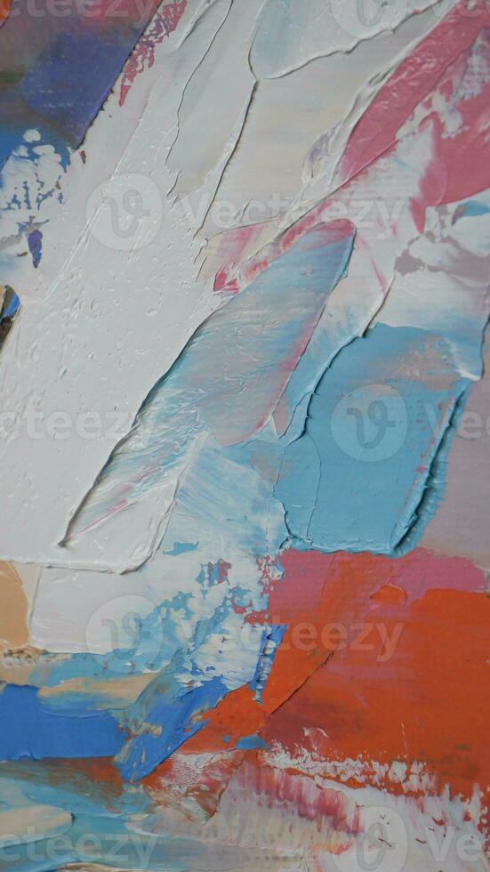 Fragment. Multicolored texture painting. Abstract art background. oil on canvas. Rough brushstrokes of paint. Closeup of a painting by oil and palette knife. Highly-textured, high quality details. photo