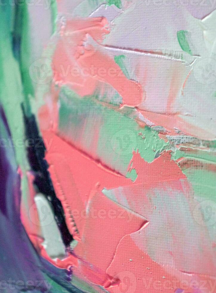 Fragment of multicolored texture painting. Abstract art background. oil on canvas. Rough brushstrokes of paint. Closeup of a painting by oil and palette knife. Highly-textured, high quality details. photo