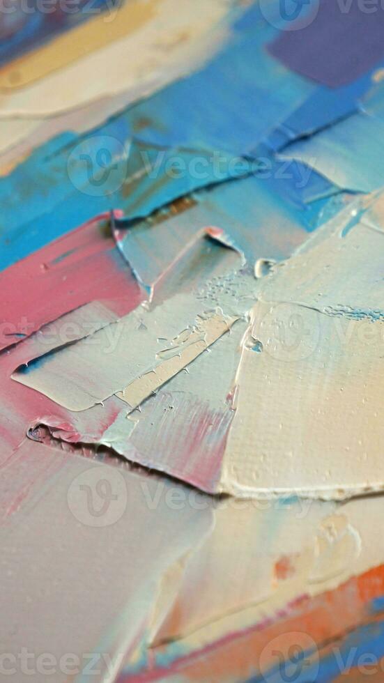 Fragment. Multicolored texture painting. Abstract art background. oil on canvas. Rough brushstrokes of paint. Closeup of a painting by oil and palette knife. Highly-textured, high quality details. photo