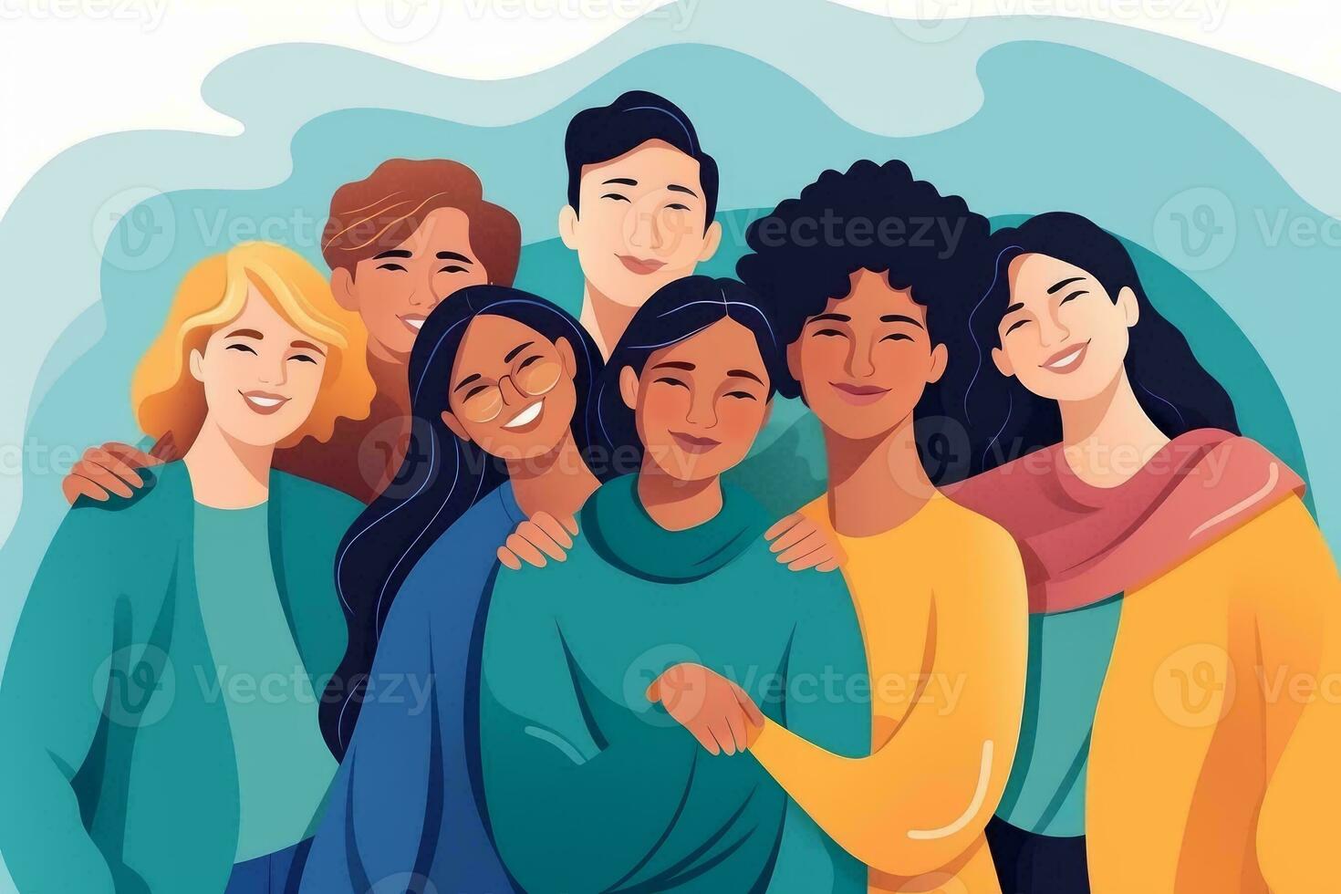 Group of abstract cartoon characters people Friends or coworkers are Group of abstract cartoon characters people Friends or coworkers are