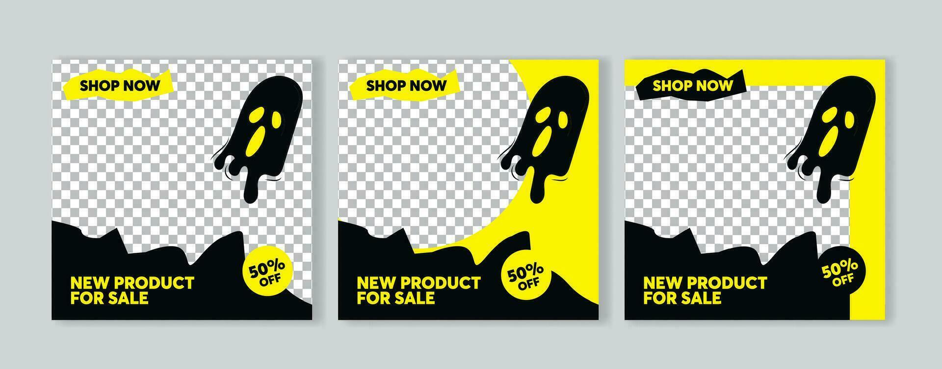 Halloween sale social media post template. Set of vector illustrations for social media.