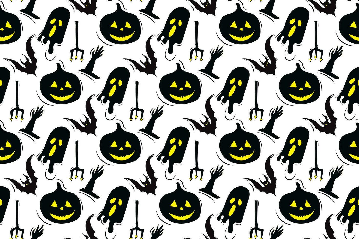 Halloween seamless pattern with black, yellow and white on white background vector