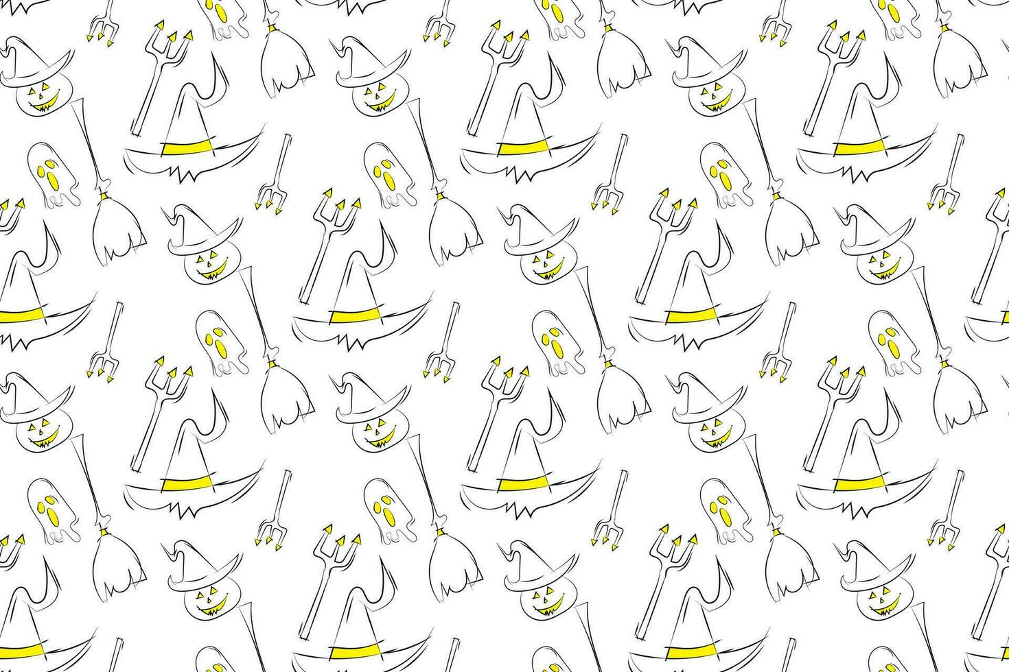 Seamless pattern with Halloween pumpkins and ghosts on white background. Vector illustration.