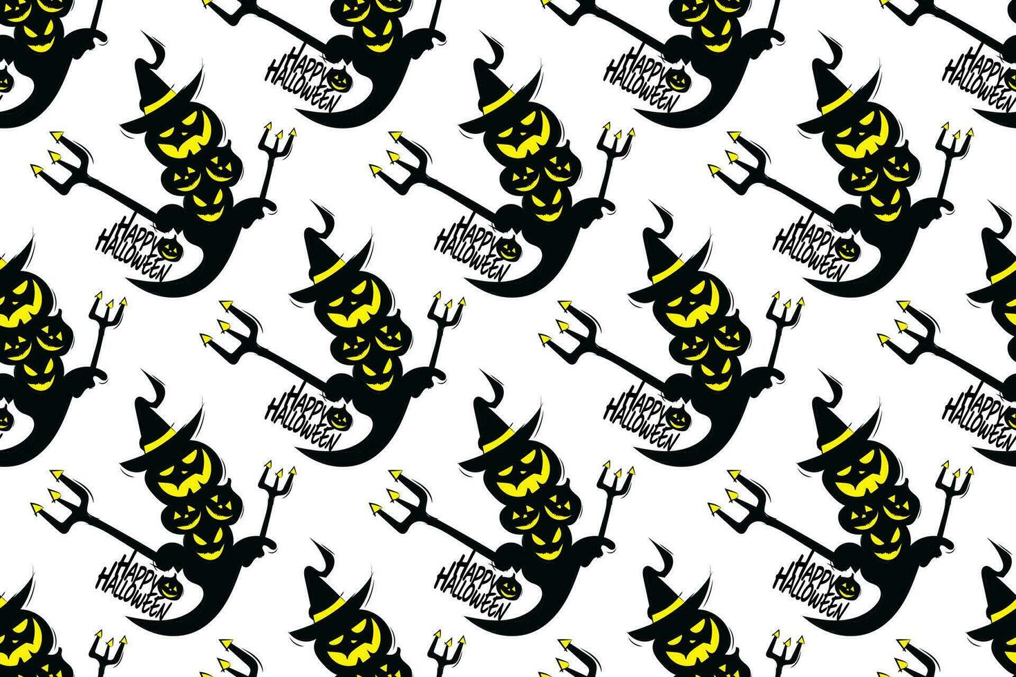 Halloween seamless pattern with black, yellow and white on white background vector