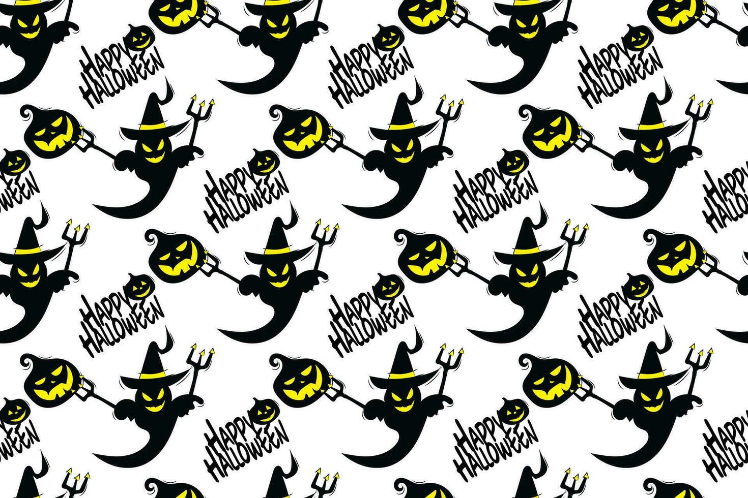Halloween seamless pattern with black, yellow and white on white background vector