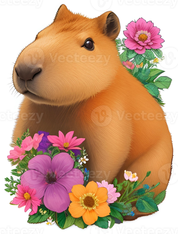 Capybara cute and colorful flowers png