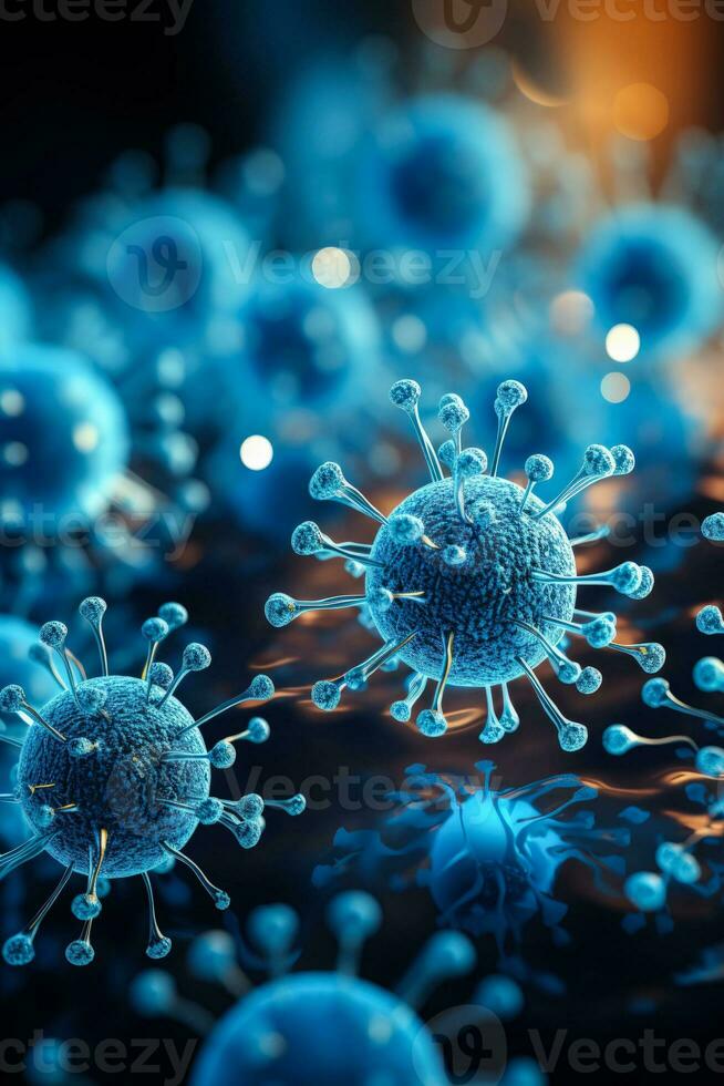 Microscopic virus structure images laboratory setting background with empty space for text photo