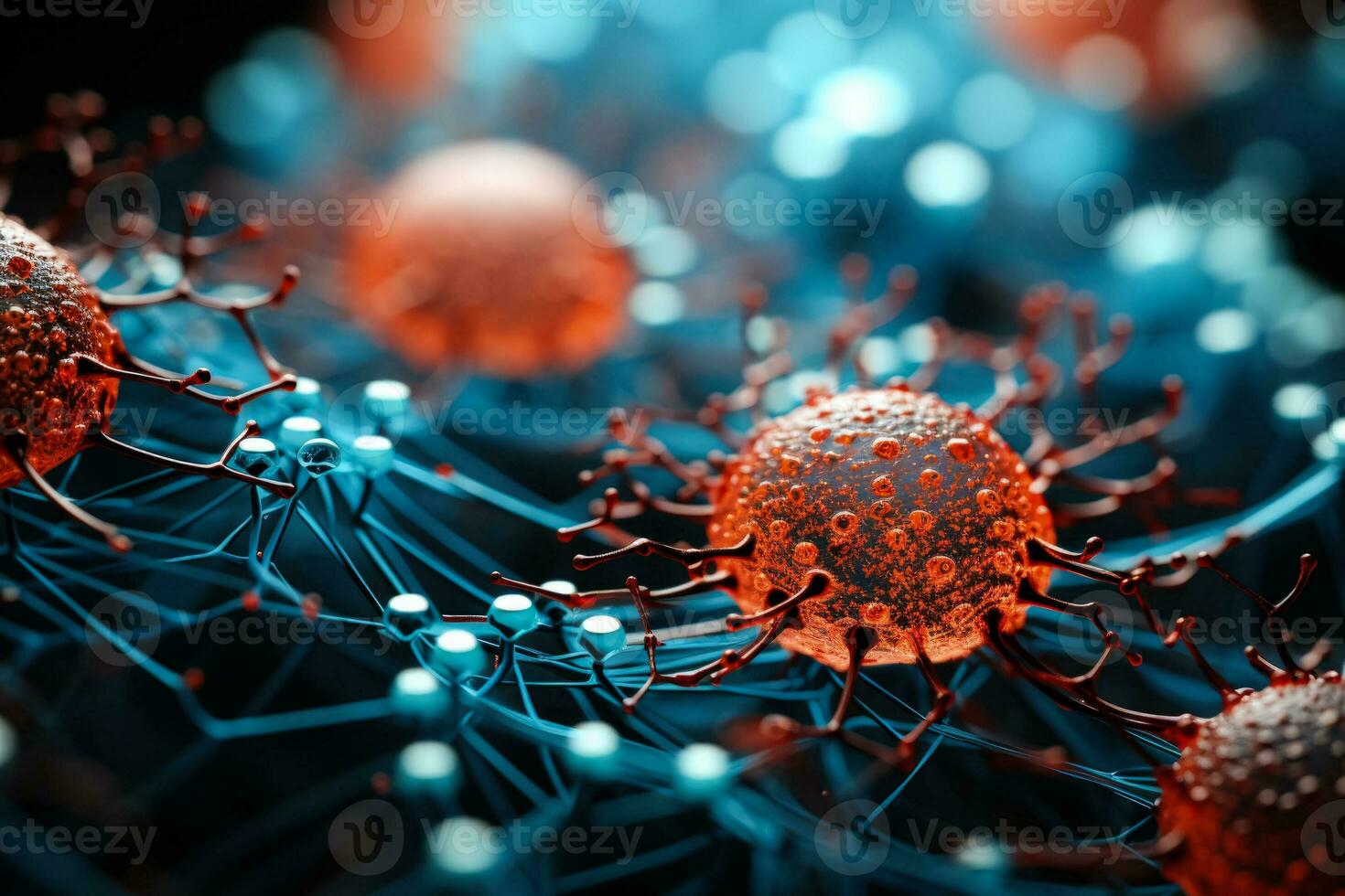 Microscopic perspective of intricate virus structures in scientific study photo