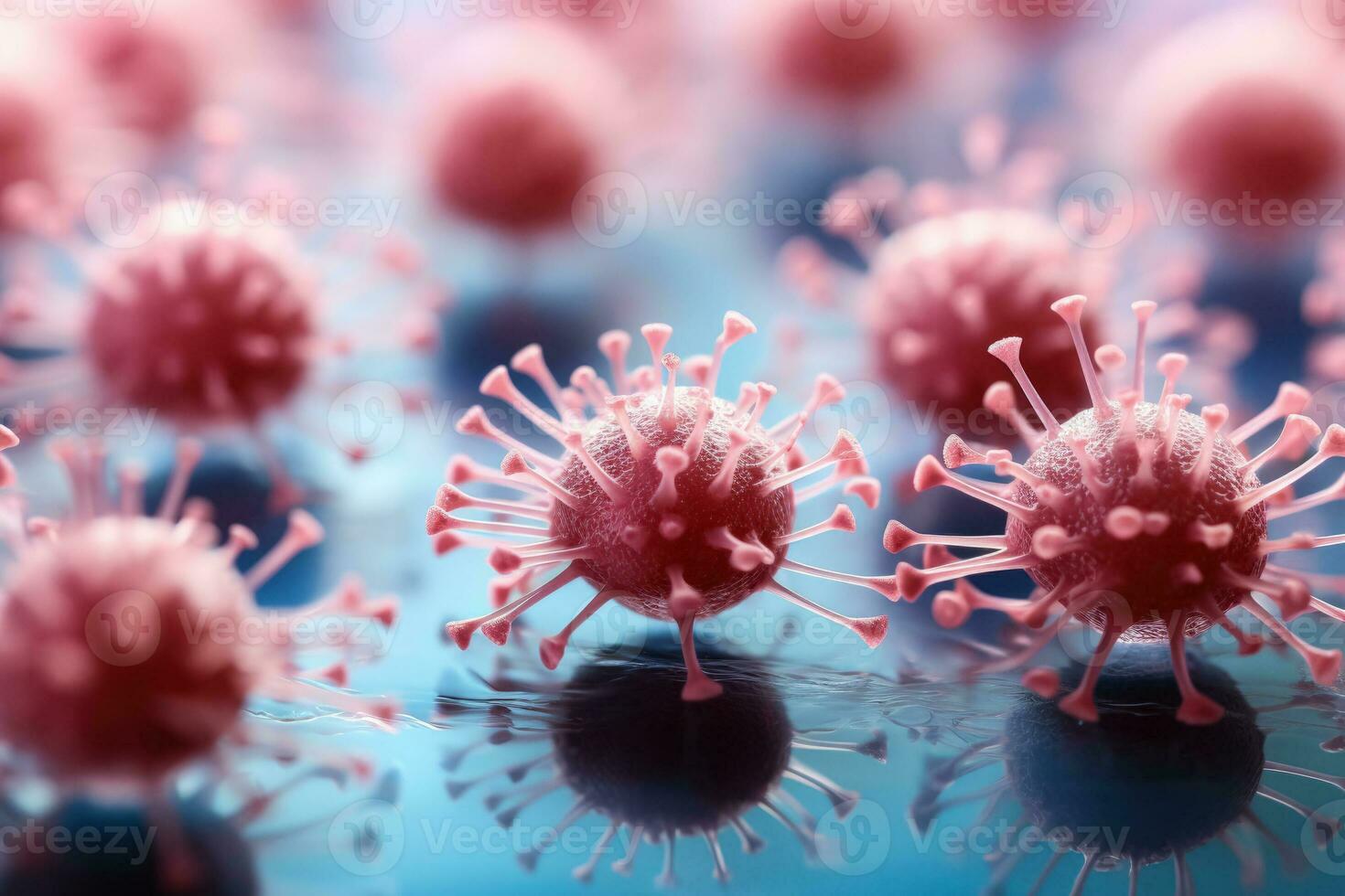 Close up microscopic virus structures in lab setting isolated on a white background photo