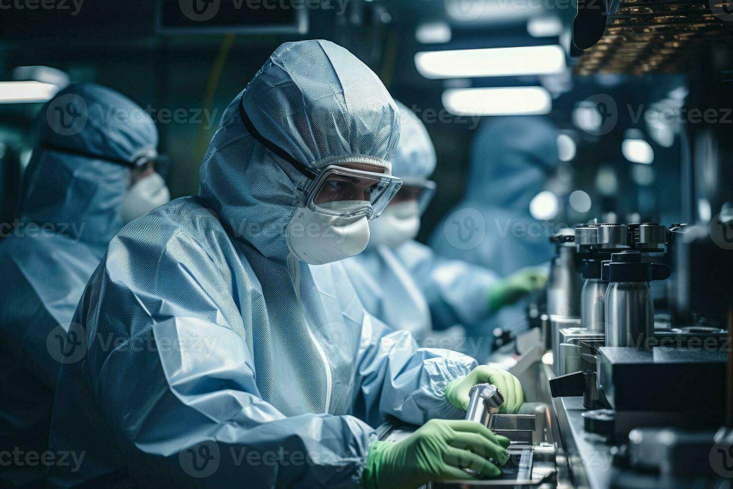 Scientific team implementing rigorous decontamination protocol in virology lab photo