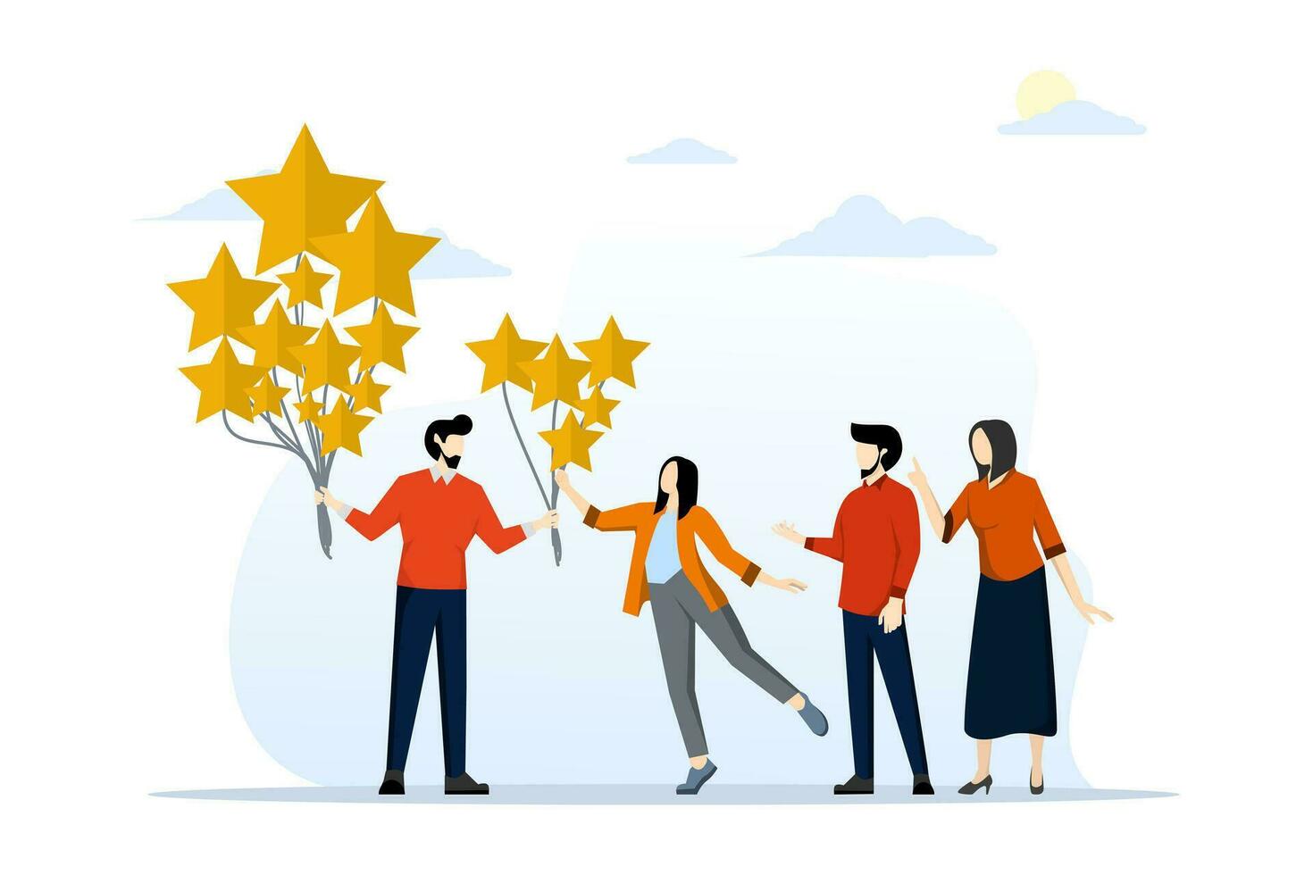 concept of providing performance appraisal or review, employee appraisal, appraisal or feedback, quality or outstanding work, end of year appraisal or review, businessman manager giving 5 star rating. vector