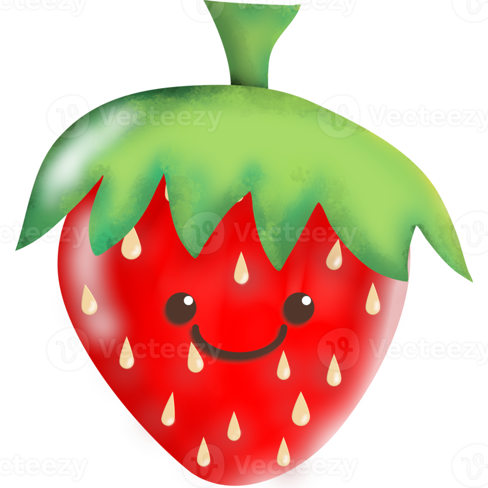 Aquarell gemalt Erdbeere hat süß Augen, gut Stimmung auf transparent Hintergrund png