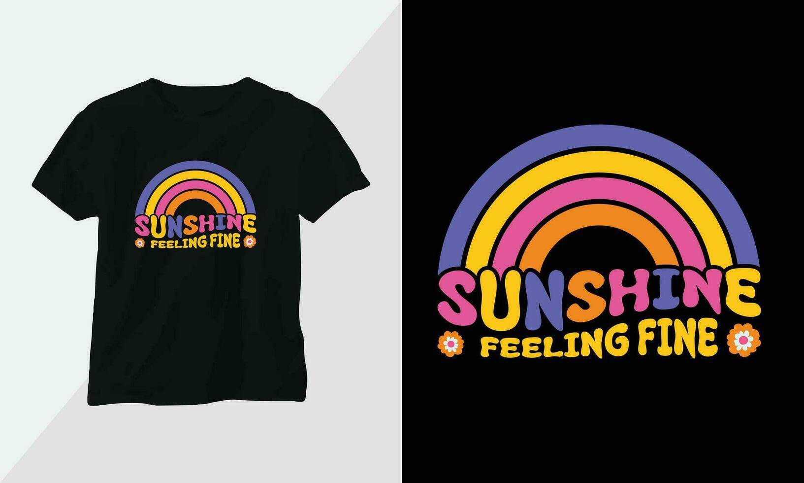 sunshine feeling fine - Retro Groovy Inspirational T-shirt Design with retro style vector