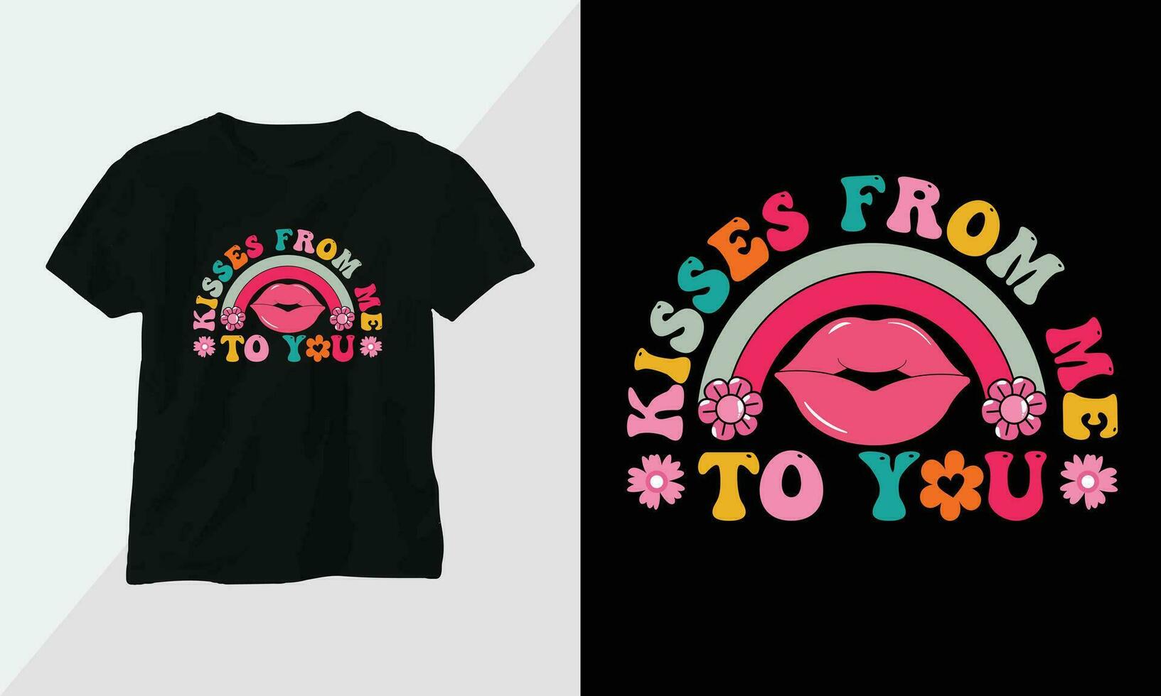 Kisses from me to you - Retro Groovy Inspirational T-shirt Design with retro style vector