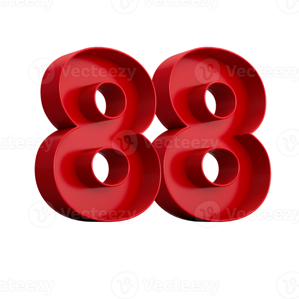 3d illustration of red number 88 or Eighty Eight inner shadow png
