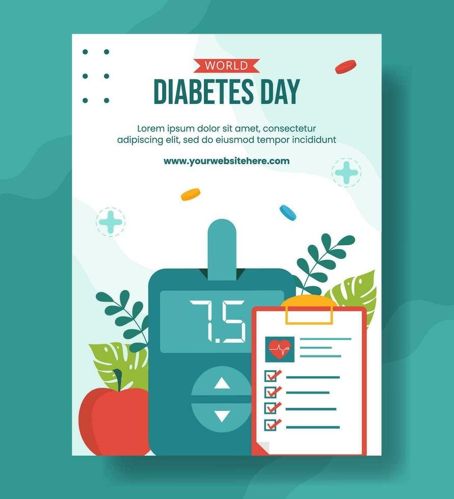 World Diabetes Day Vertical Poster Flat Cartoon Hand Drawn Templates Background Illustration vector