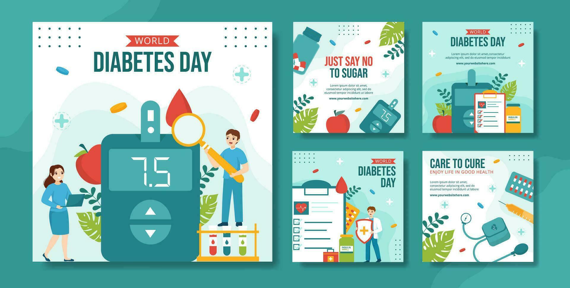 World Diabetes Day Social Media Post Flat Cartoon Hand Drawn Templates Background Illustration vector