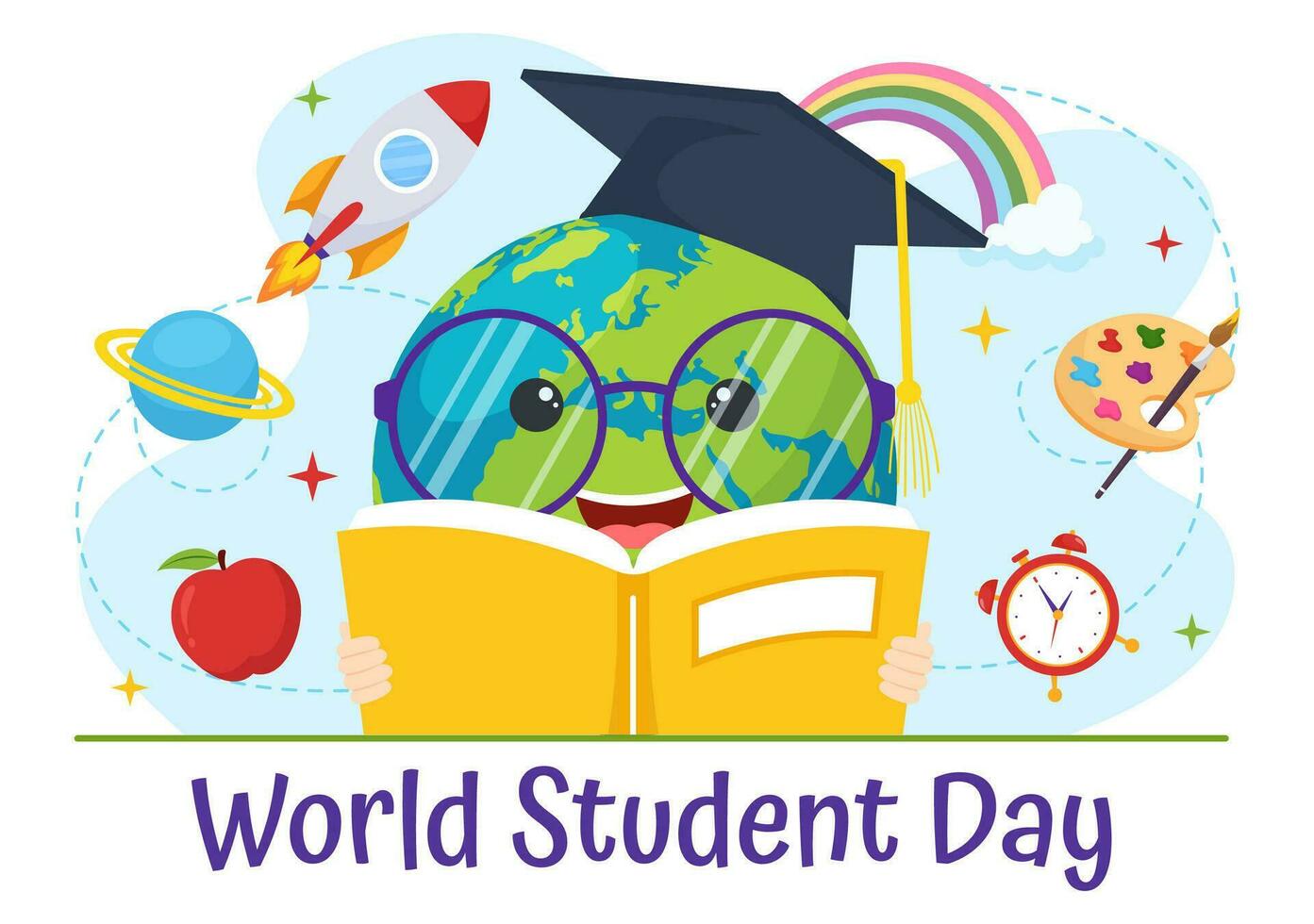 World Students Day Vector Illustration on October 15 with Student, Book, Globe and More for Web Banner or Poster in Kids Cartoon Background Design