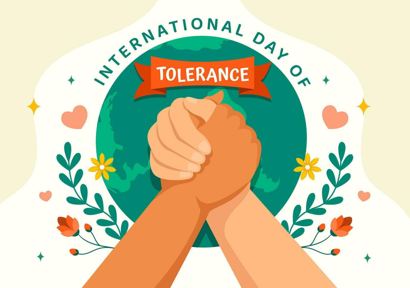 International Day for Tolerance Vector Illustration on November 16 with Holding Hands of Different Skin Color for Human Solidarity in Flat Cartoon