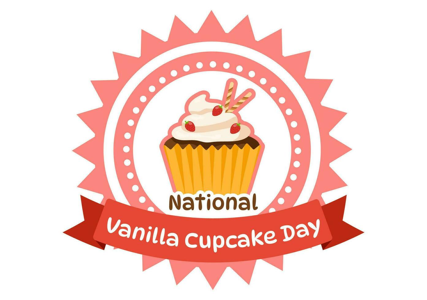 National Vanilla Cupcake Day Vector Illustration on 10 November of Cupcakes with Strawberry and Vanilla Cream in Flat Cartoon Pink Background Design