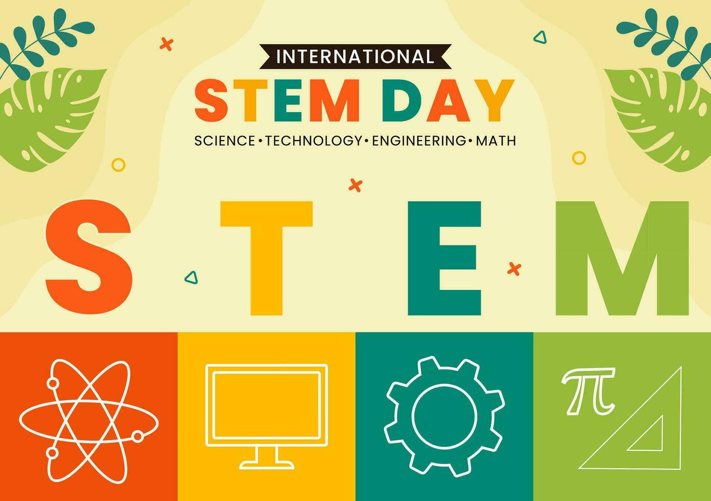 STEM Science, Technology, Engineering, Mathematics Education Social Media Illustration Flat Cartoon Background vector