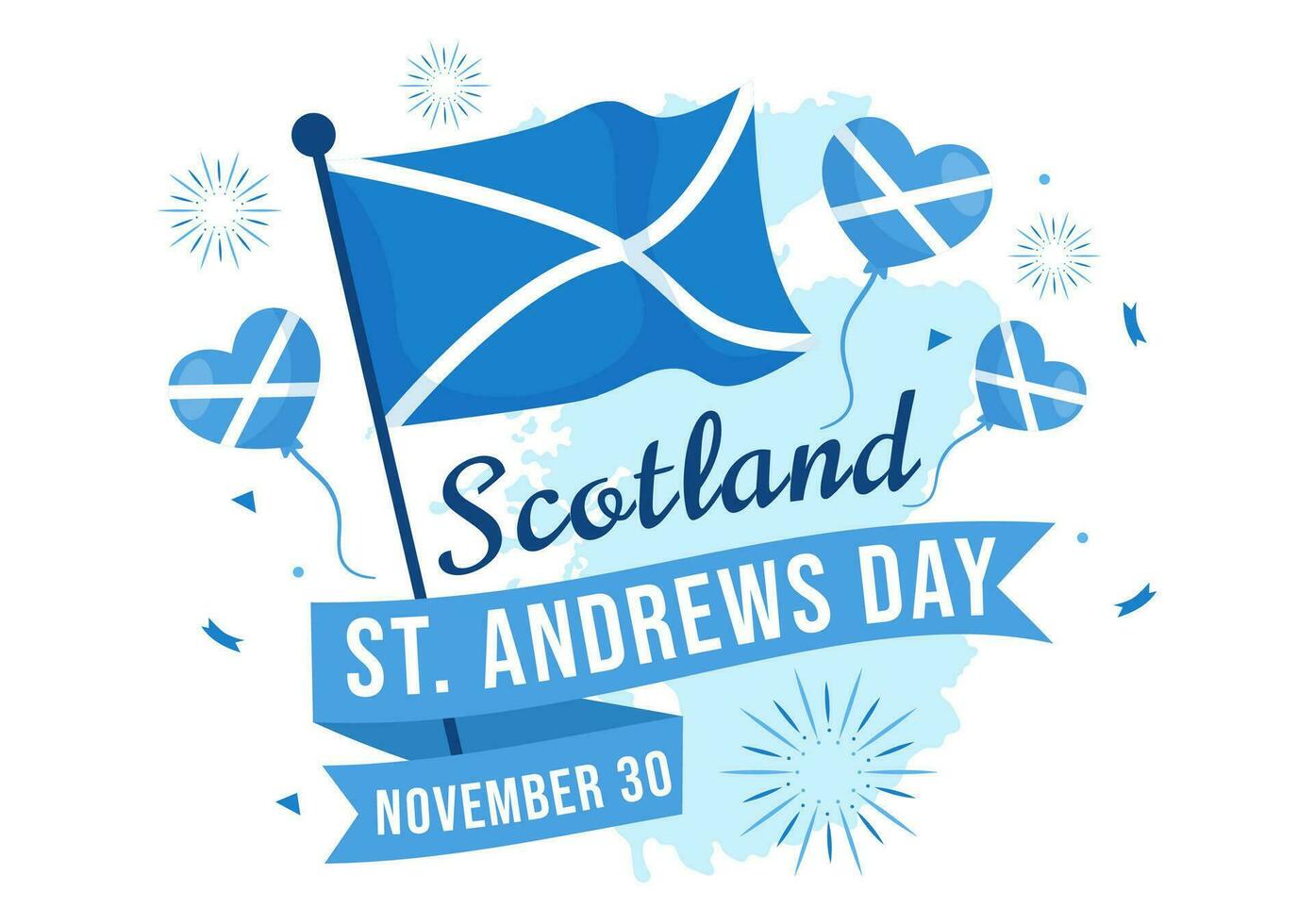 Happy St Andrew Day Vector Illustration on 30 November with Scotland Flag in National Holiday Celebration Flat Cartoon Blue Background Design