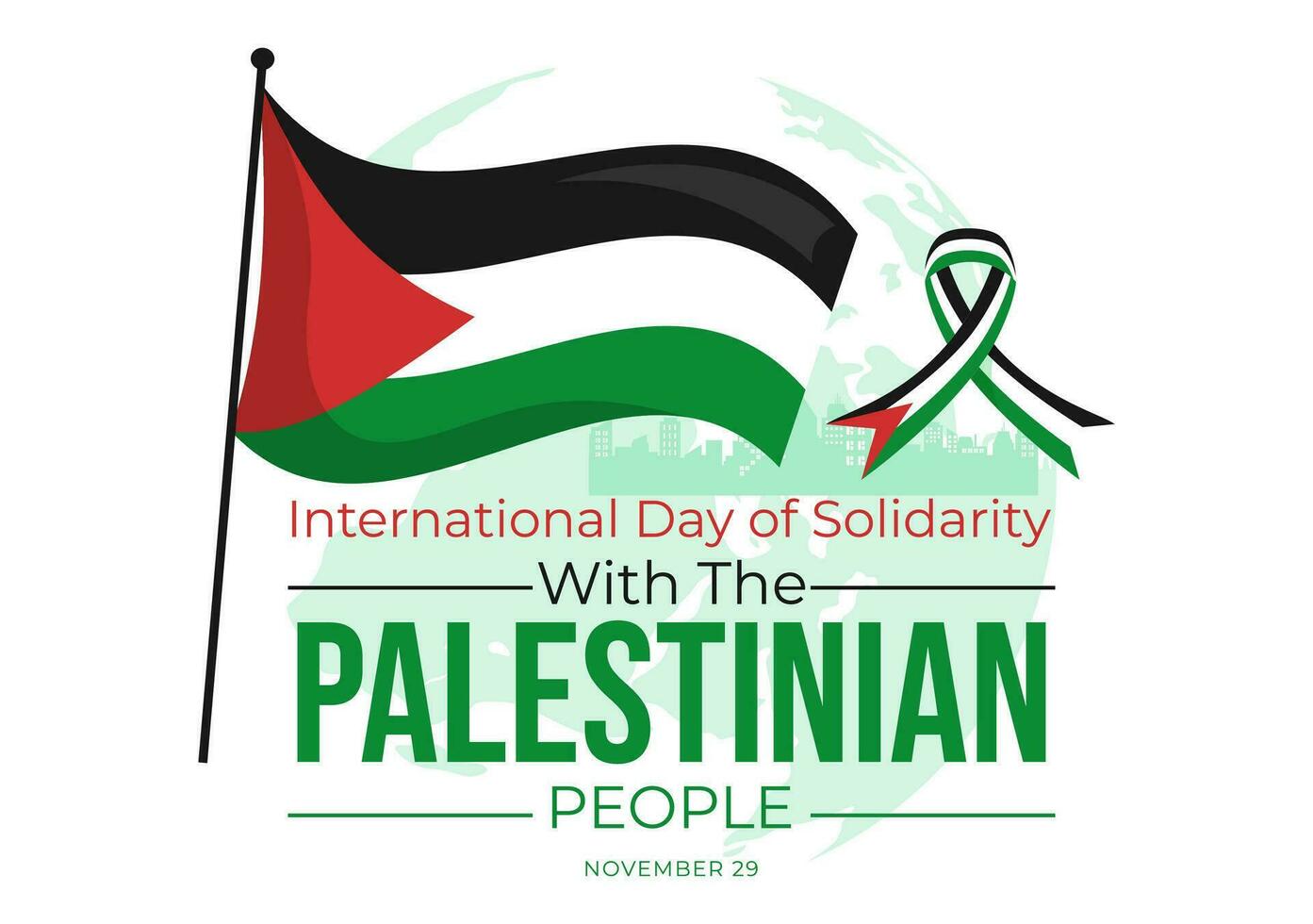 International Day of Solidarity with the Palestinian People Vector Illustration on 29 November with Waving Flag in in Flat Cartoon Green Background