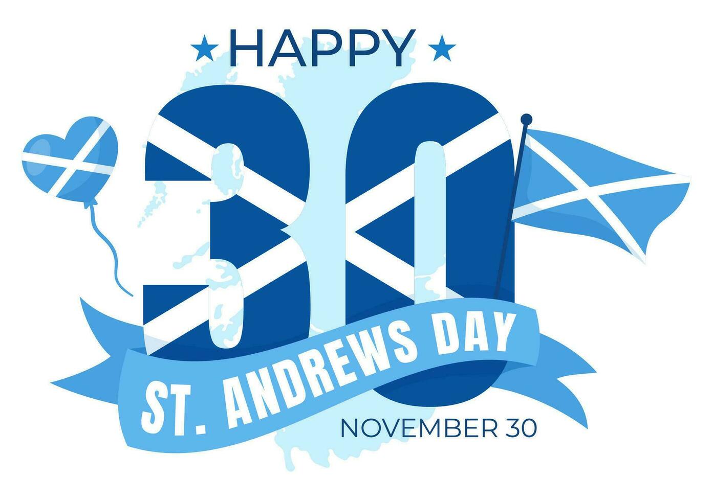 Happy St Andrew Day Vector Illustration on 30 November with Scotland Flag in National Holiday Celebration Flat Cartoon Blue Background Design