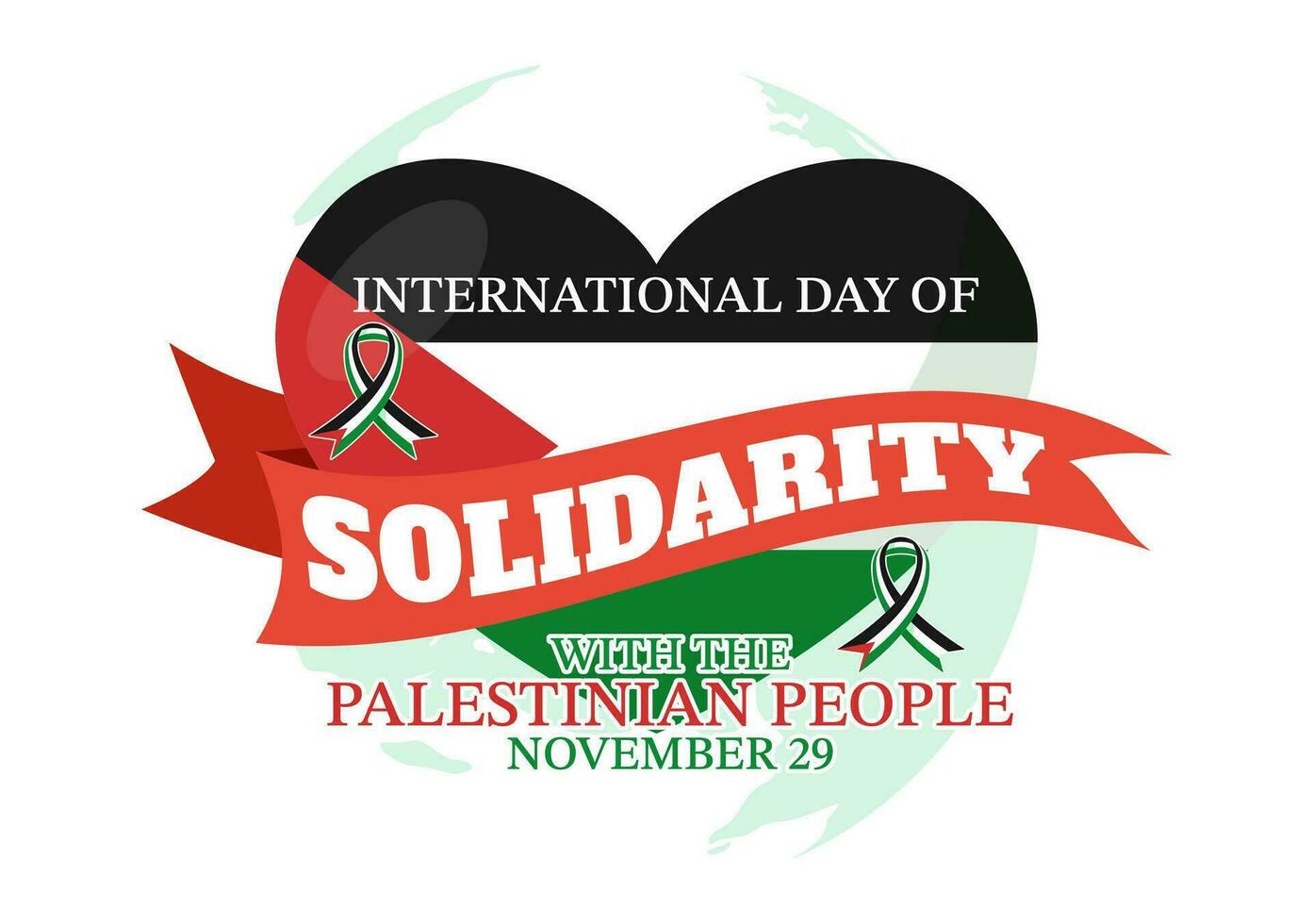 internacional día de solidaridad con el palestino personas vector ilustración en 29 noviembre con ondulación bandera en en plano dibujos animados verde antecedentes