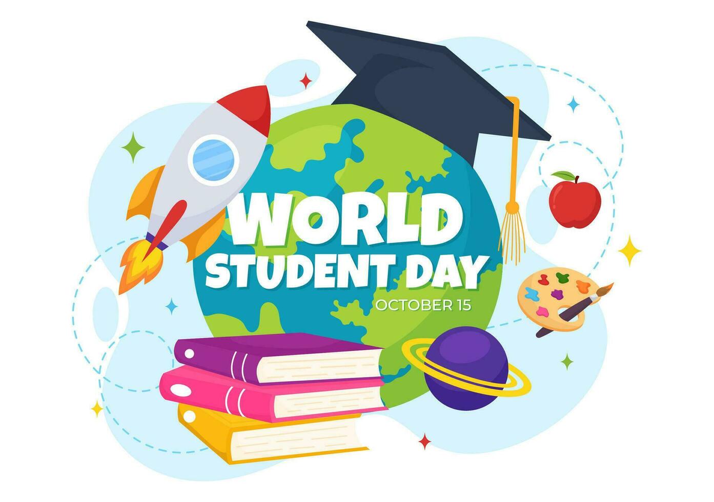 World Students Day Vector Illustration on October 15 with Student, Book, Globe and More for Web Banner or Poster in Kids Cartoon Background Design