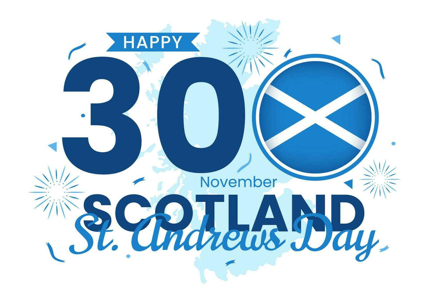 Happy St Andrew Day Vector Illustration on 30 November with Scotland Flag in National Holiday Celebration Flat Cartoon Blue Background Design