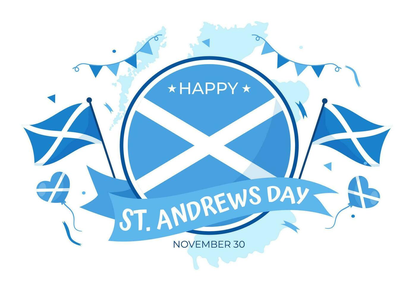 Happy St Andrew Day Vector Illustration on 30 November with Scotland Flag in National Holiday Celebration Flat Cartoon Blue Background Design