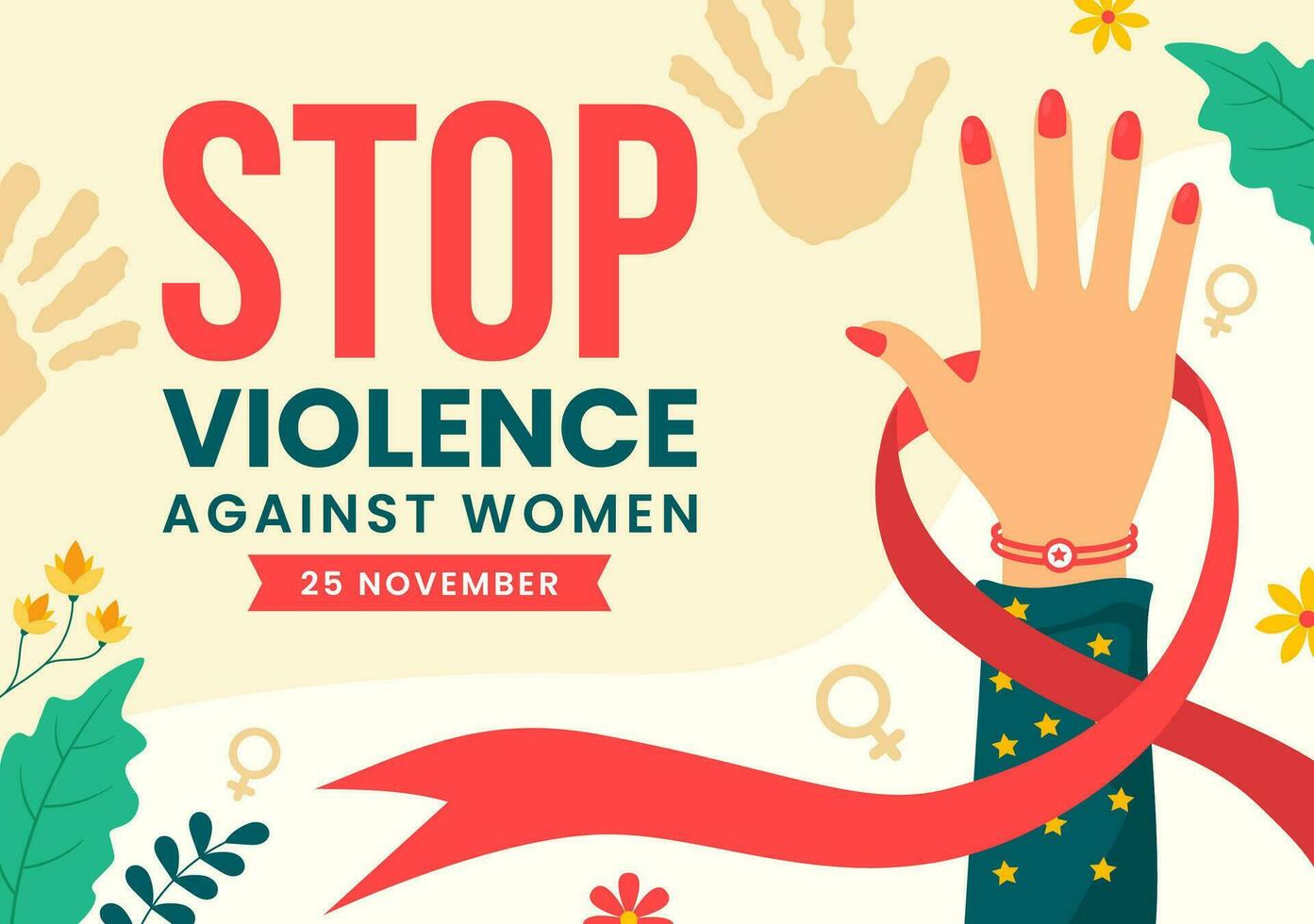 internacional día para el eliminación de violencia en contra mujer vector ilustración en 25 noviembre con muchachas y flor antecedentes dibujos animados diseño