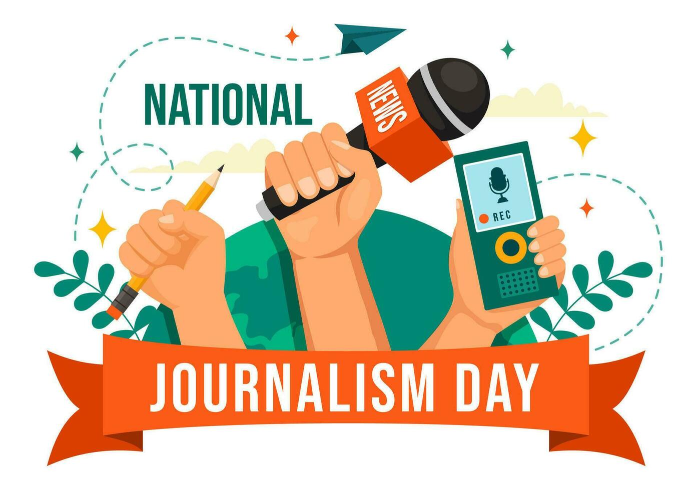 National Journalism Day Vector Illustration to Recognition and Appreciation for the Relentless Efforts of Journalists with Journal Equipments Design