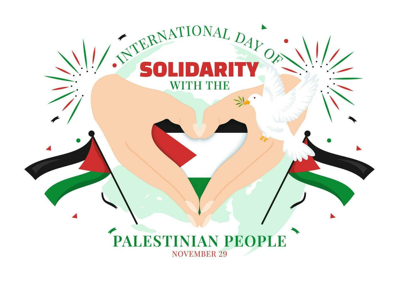 internacional día de solidaridad con el palestino personas vector ilustración en 29 noviembre con ondulación bandera en en plano dibujos animados verde antecedentes