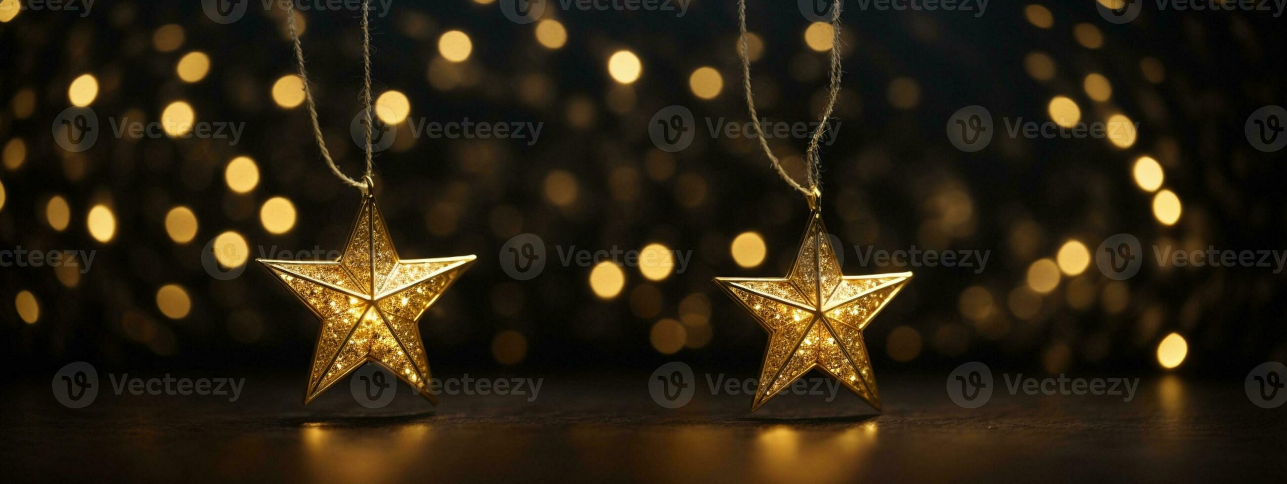 Gold star light hanging on dark background. AI generated photo