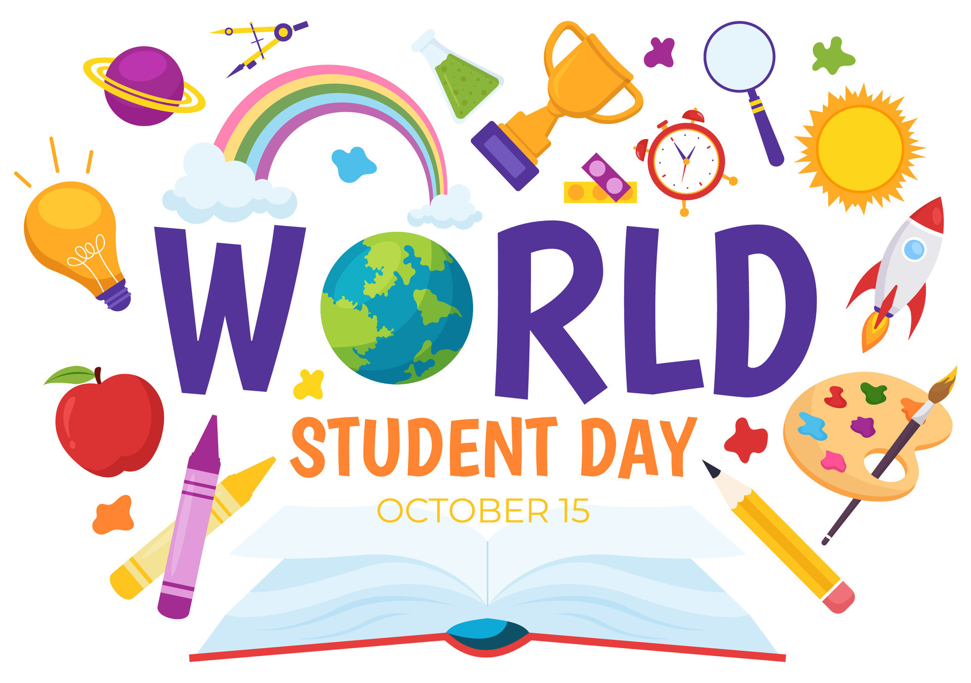 World Students Day Vector Illustration on October 15 with Student, Book