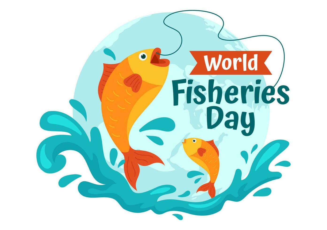 World Fisheries Day Vector Illustration of Fisherman with Fishing Rod on Boat at the Sea to Protecting Aquatic Ecosystems and Preserving Biodiversity