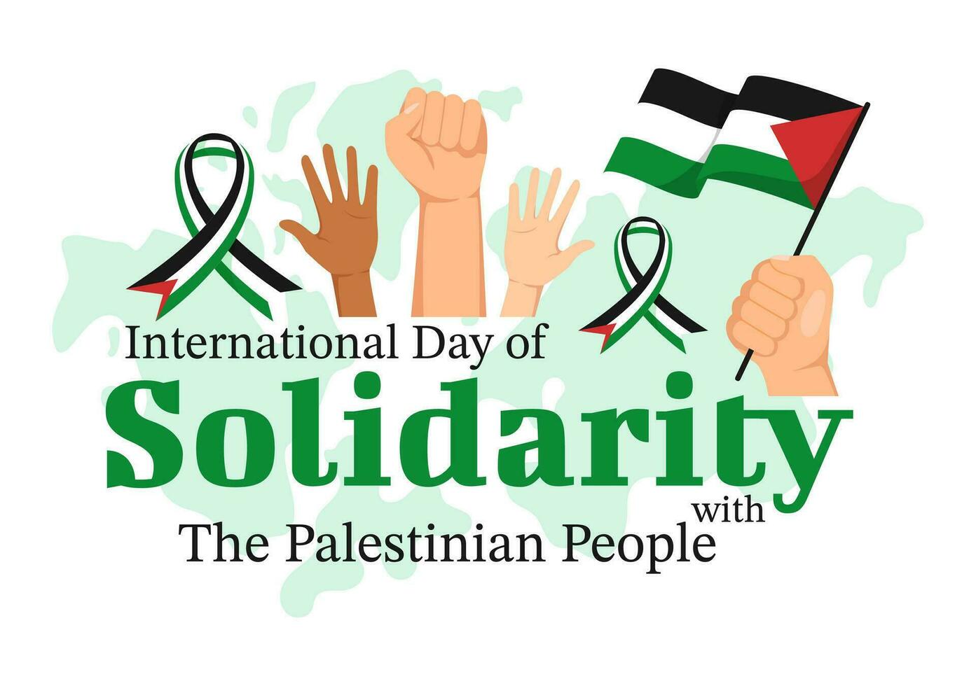 internacional día de solidaridad con el palestino personas vector ilustración en 29 noviembre con ondulación bandera en en plano dibujos animados verde antecedentes