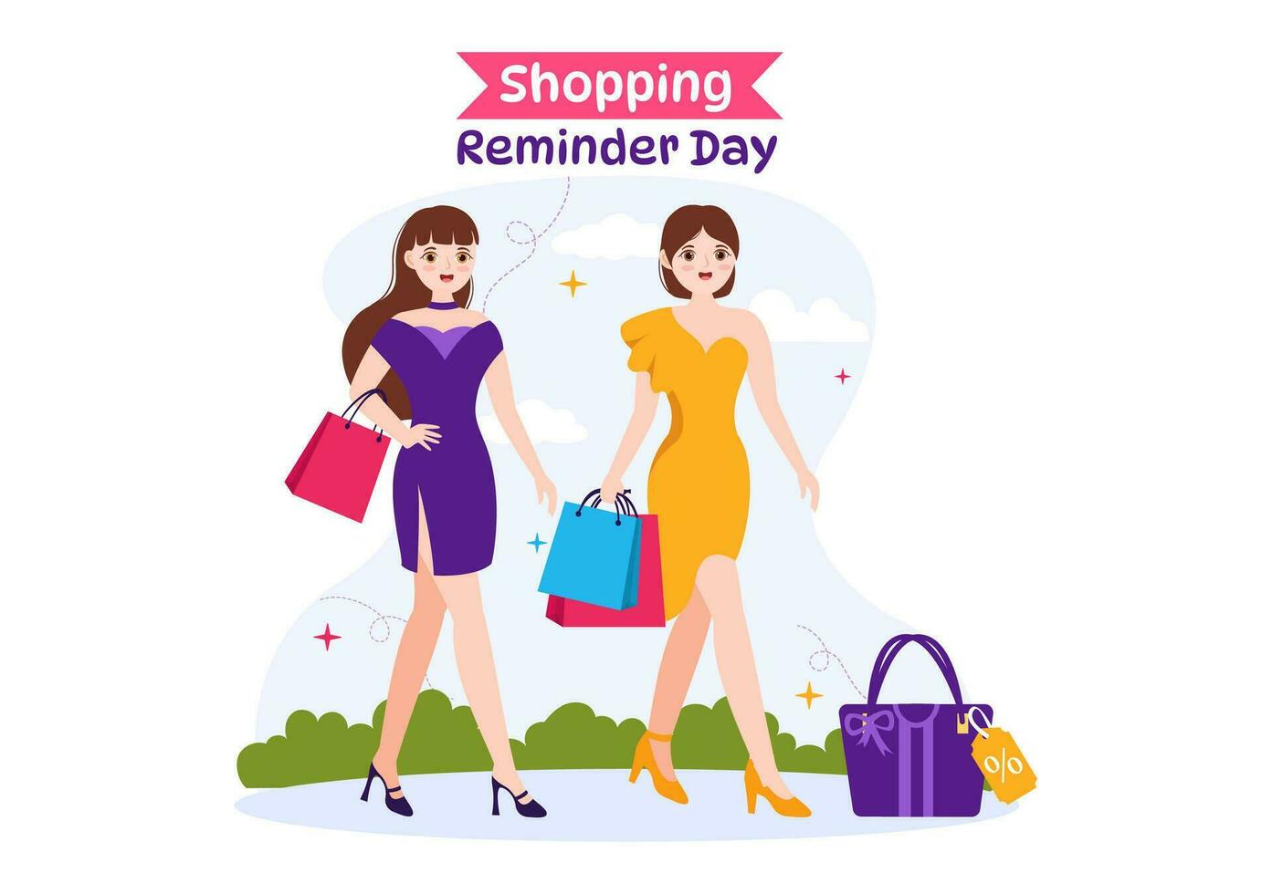 Shopping Reminder Day Vector Illustration on 26 November with Bag and Goods for Poster or Promotion in Flat Cartoon Background Design Templates