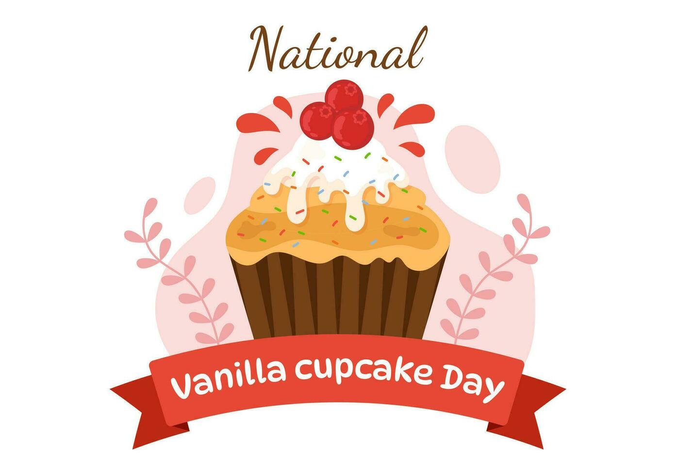 National Vanilla Cupcake Day Vector Illustration on 10 November of Cupcakes with Strawberry and Vanilla Cream in Flat Cartoon Pink Background Design