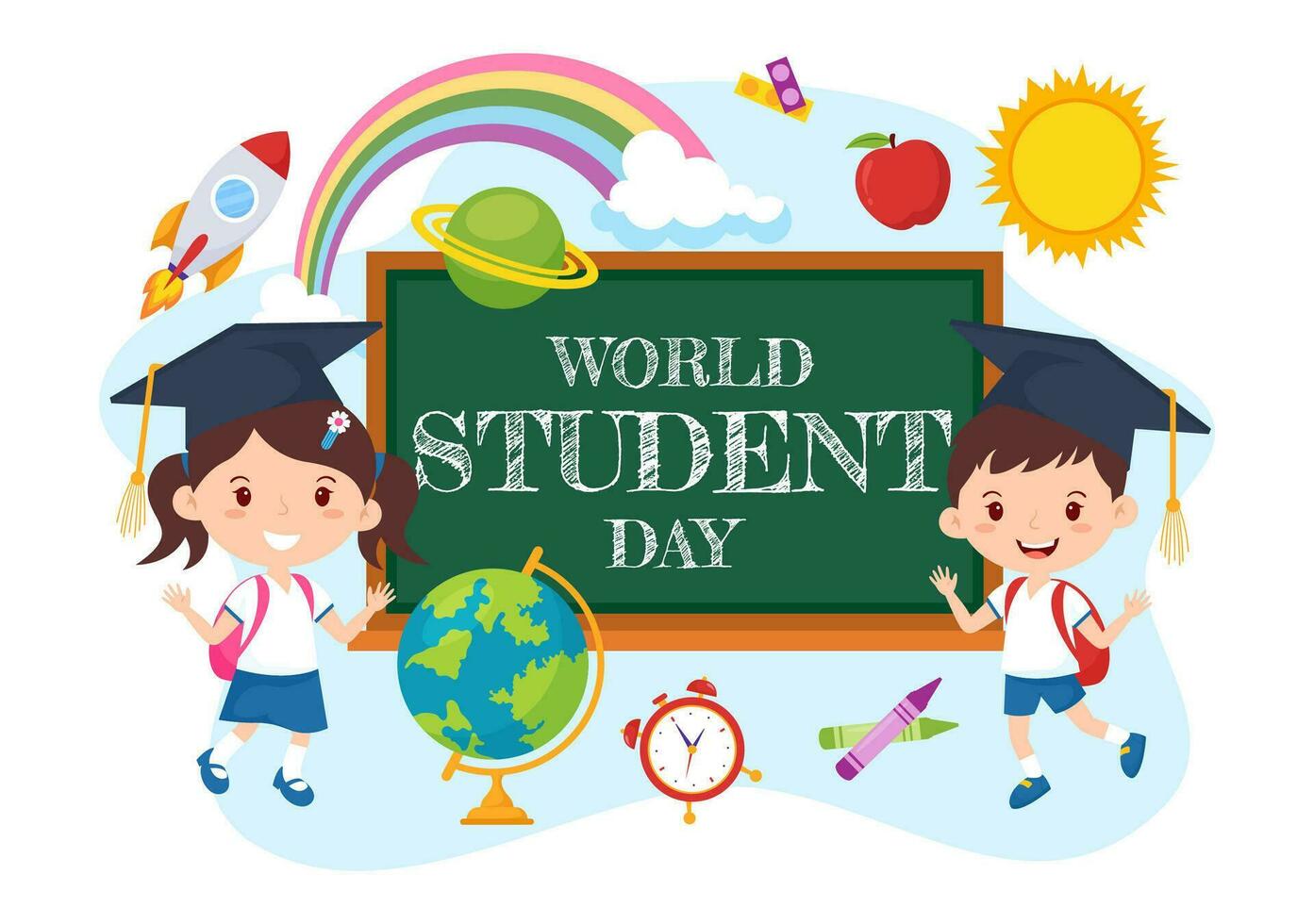 World Students Day Vector Illustration on October 15 with Student, Book, Globe and More for Web Banner or Poster in Kids Cartoon Background Design