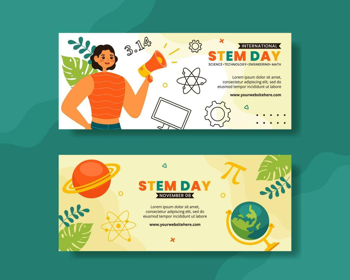 STEM Science, Technology, Engineering, Mathematics Education Horizontal Banner Illustration Flat Cartoon Background vector